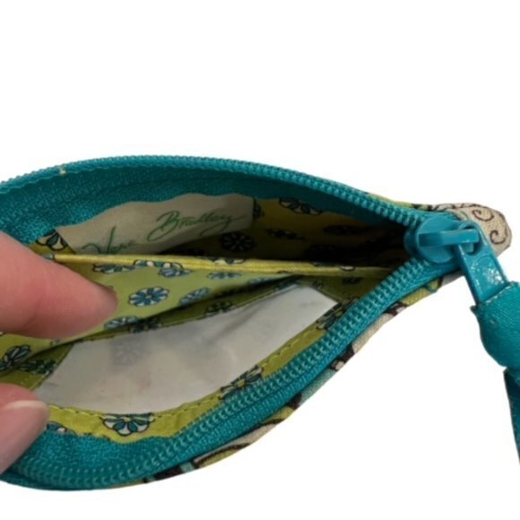 Vera Bradley Zip ID Card Holder Teal‎ Lime Green Peacock Paisley Quilted BOHO - Picture 4 of 4